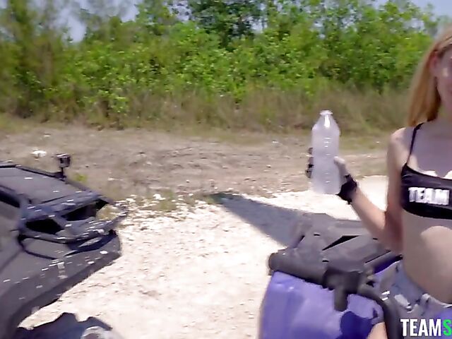 Outdoor threesome adventure with teen blondes Jessica Marie and Aria Banks