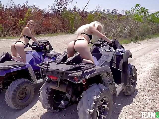 Outdoor threesome adventure with teen blondes Jessica Marie and Aria Banks