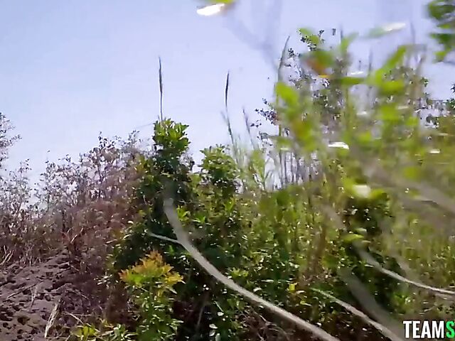 Outdoor threesome adventure with teen blondes Jessica Marie and Aria Banks