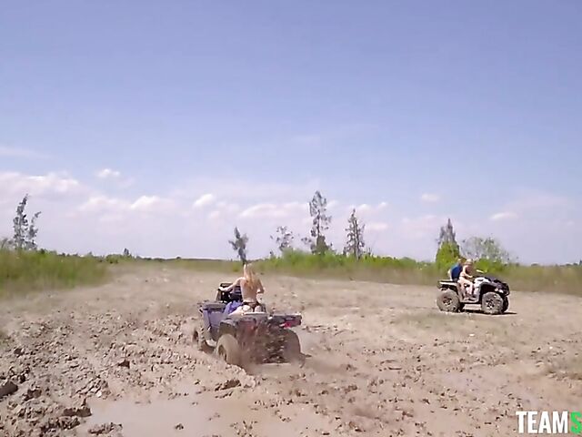 Outdoor threesome adventure with teen blondes Jessica Marie and Aria Banks