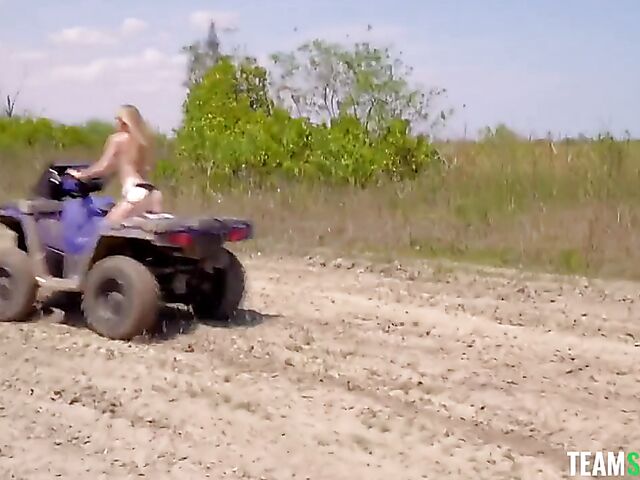 Outdoor threesome adventure with teen blondes Jessica Marie and Aria Banks