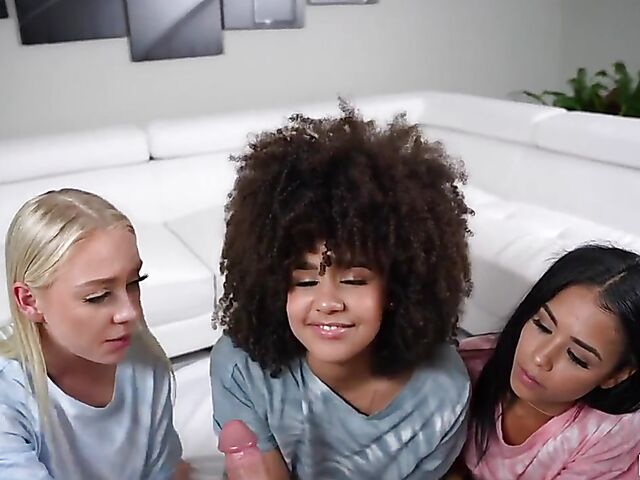 Nina Diaz, Camila Cortez and Braylin Bailey enjoy 3 girls 1 guy slumber party