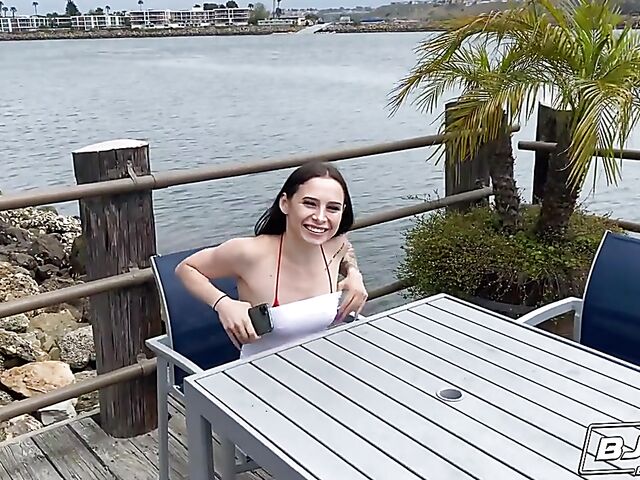 Bikini blowjob and deepthroat with Mia Moore