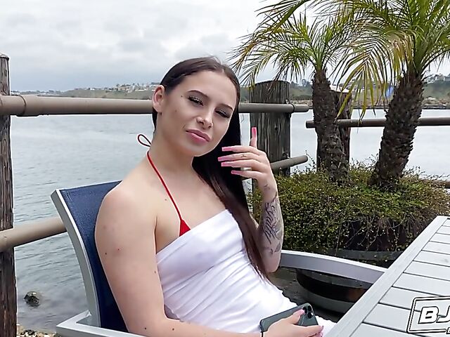 Bikini blowjob and deepthroat with Mia Moore