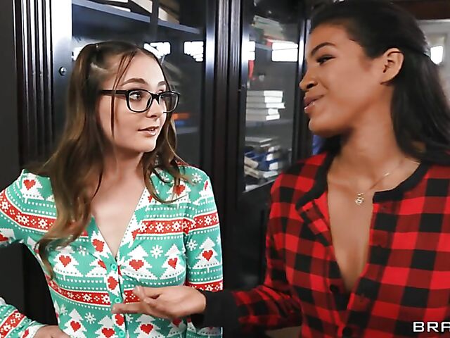 Aften Opal and Maya Farrell stuck and fucked doggy style in the laundry room