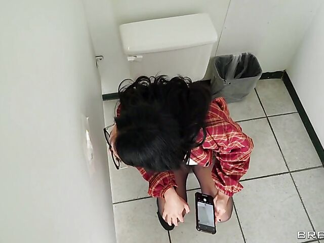 Big tits pantyhose fuck in the restaurant bathroom with Macey Jade