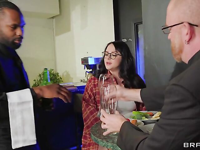 Big tits pantyhose fuck in the restaurant bathroom with Macey Jade