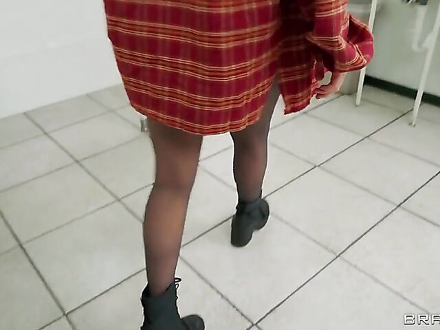 Big tits pantyhose fuck in the restaurant bathroom with Macey Jade