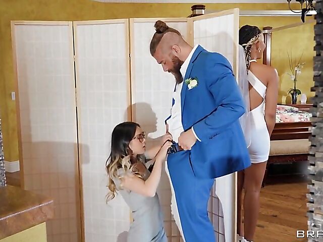 Wedding day hot threesome with petite asian Lulu Chu and stacked babe Kayley Gunner