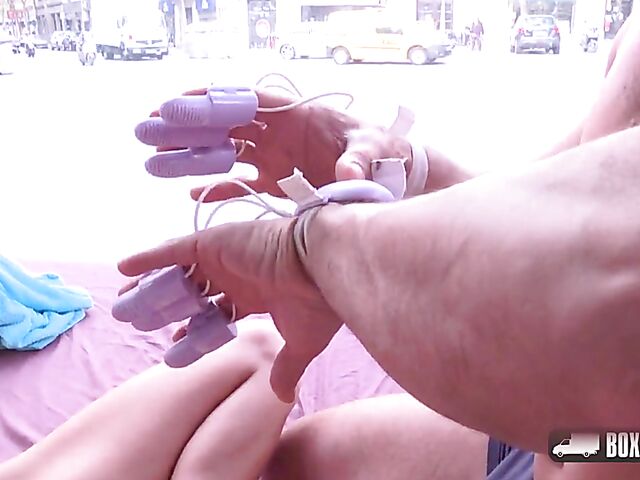 Public massage fuck with tiny tits babe Kitty Fox's in the box truck