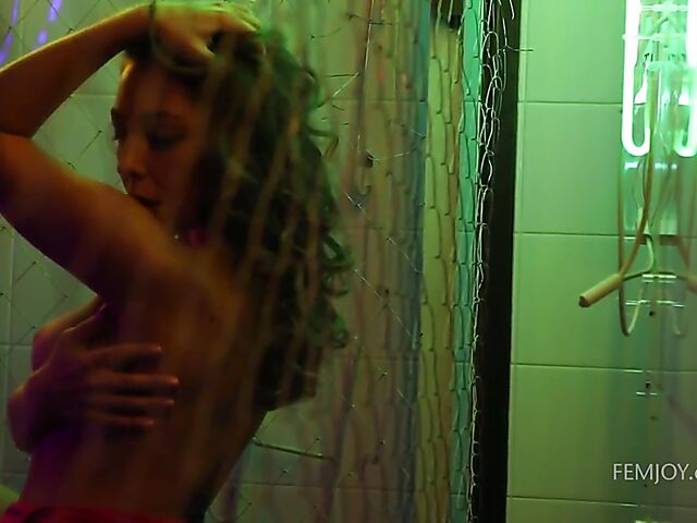 Sexy and tempting Emerald's erotic solo in neon