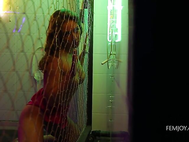 Sexy and tempting Emerald's erotic solo in neon