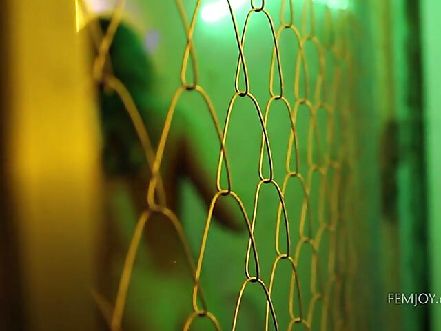 Sexy and tempting Emerald's erotic solo in neon