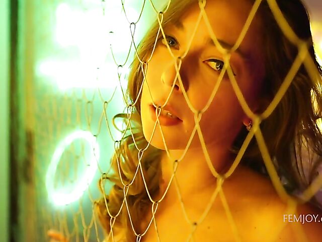 Sexy and tempting Emerald's erotic solo in neon