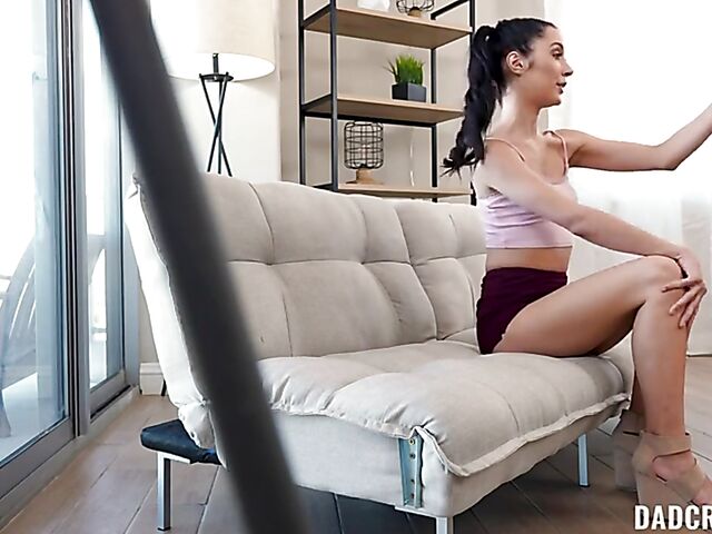 POV sex experience with skinny brunette stepdaughter Jazmin Luv