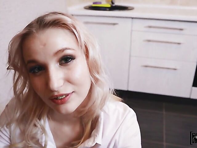 Stranded Russian blonde Stacy Starando sucks and fucks POV style