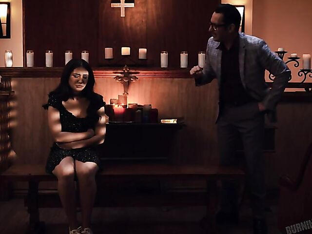 Pastor Tommy Pistol fucks the sins out of petite brunette Jane Wilde