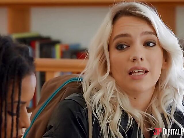 Insatiable ebony babe Kira Noir gets eaten out by Kenna James then takes a cock