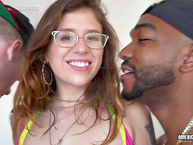 Isabel Moon's interracial threesome and ass eating with two guys