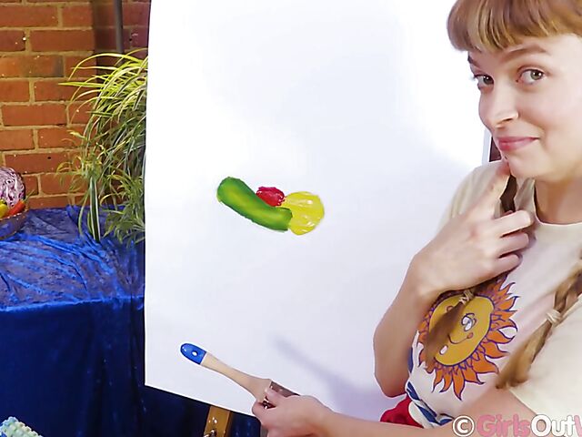 Horny painter Laney Day puts a cucumber in her pussy