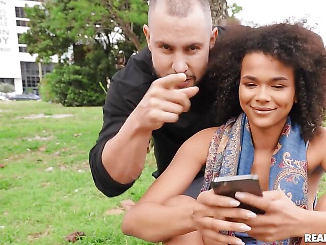 Ebony girl Alina Ali having risky sex with a white guy