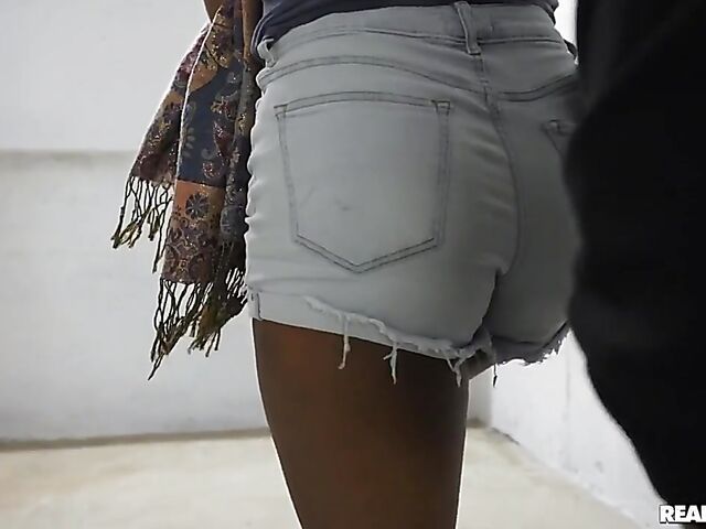 Ebony girl Alina Ali having risky sex with a white guy