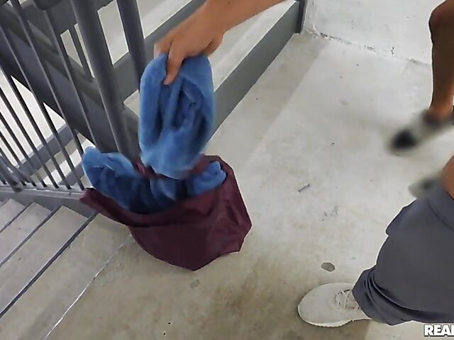 Ebony girl Alina Ali having risky sex with a white guy