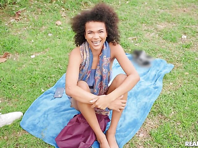 Ebony girl Alina Ali having risky sex with a white guy