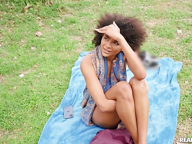 Ebony girl Alina Ali having risky sex with a white guy