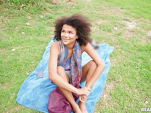 Ebony girl Alina Ali having risky sex with a white guy