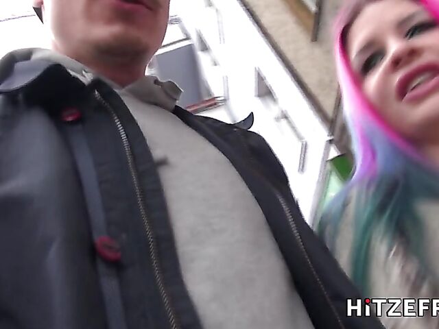 Public POV sex with pink-haired busty slut Aviva Rocks