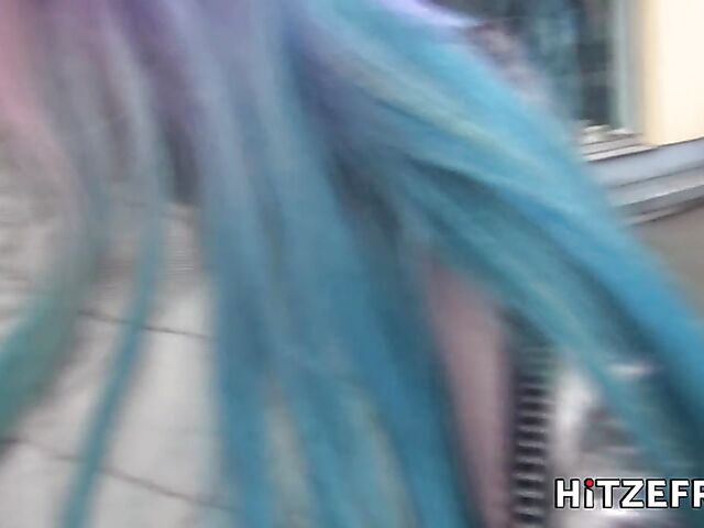 Public POV sex with pink-haired busty slut Aviva Rocks