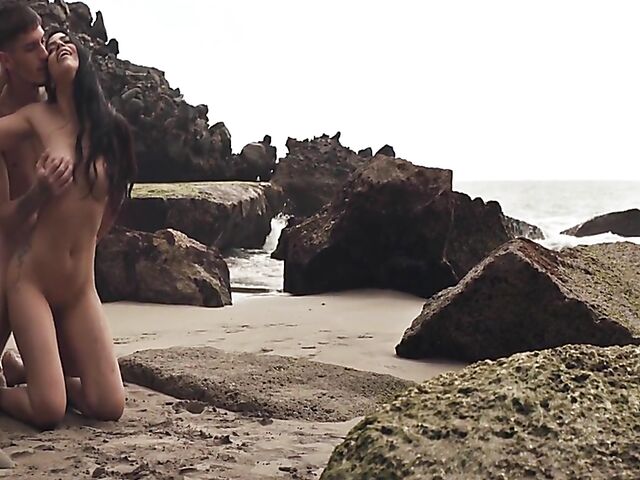 Julia De Luca - Romantic nudist couple's beach sex by the sea