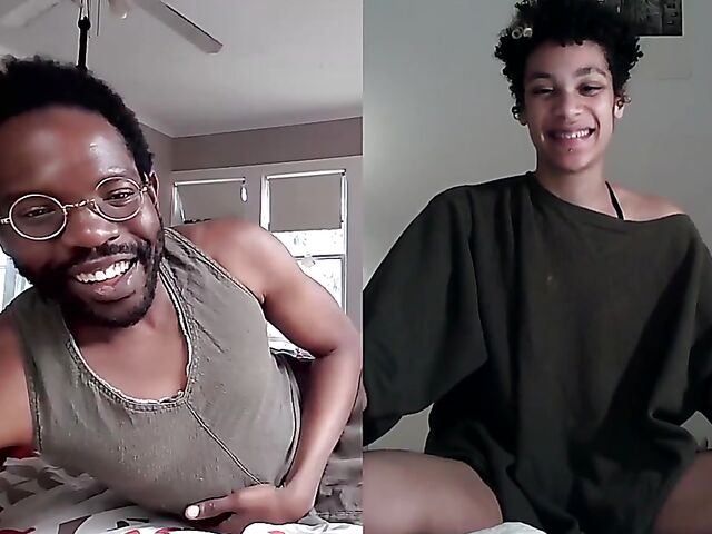 Black on black masturbation together via video chat with Puck and Gila