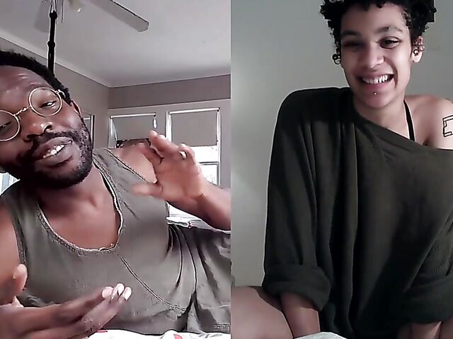 Black on black masturbation together via video chat with Puck and Gila