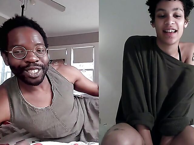 Black on black masturbation together via video chat with Puck and Gila