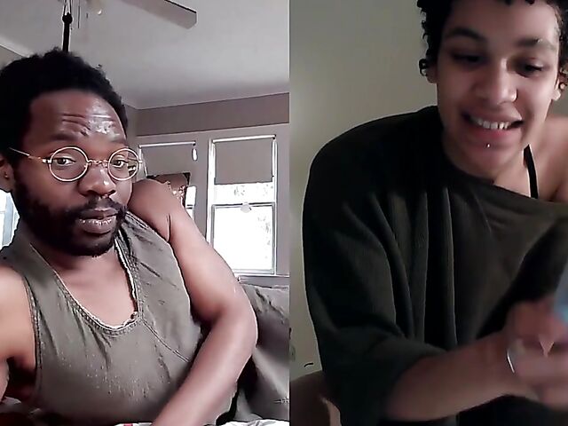 Black on black masturbation together via video chat with Puck and Gila