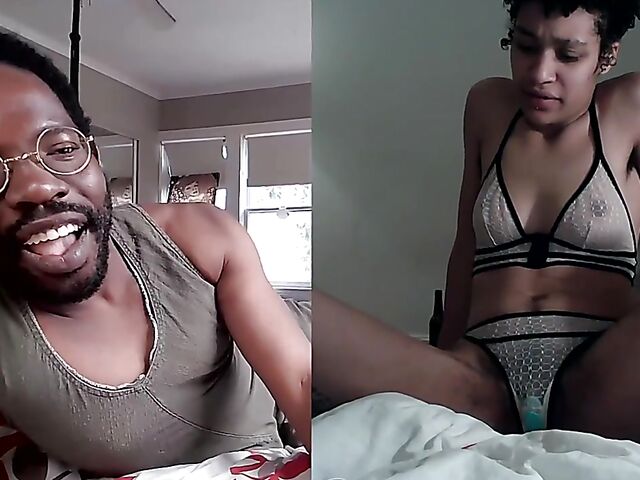 Black on black masturbation together via video chat with Puck and Gila
