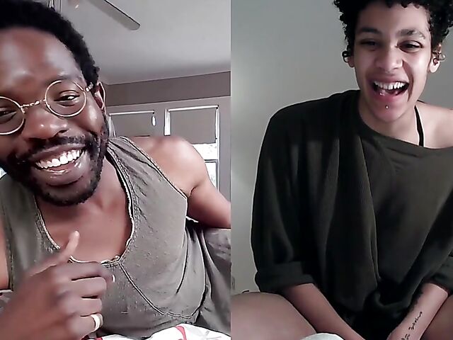 Black on black masturbation together via video chat with Puck and Gila