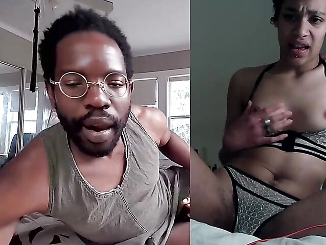 Black on black masturbation together via video chat with Puck and Gila