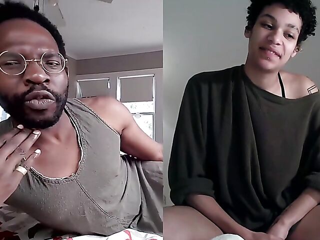 Black on black masturbation together via video chat with Puck and Gila