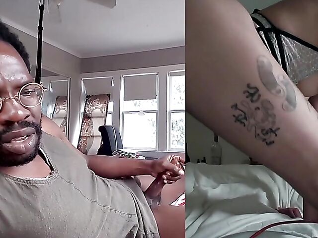 Black on black masturbation together via video chat with Puck and Gila