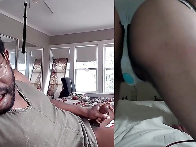 Black on black masturbation together via video chat with Puck and Gila