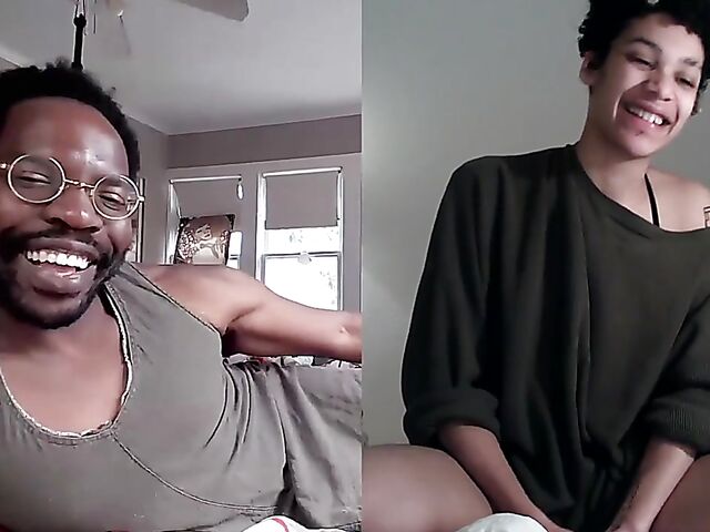 Black on black masturbation together via video chat with Puck and Gila