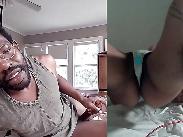 Black on black masturbation together via video chat with Puck and Gila