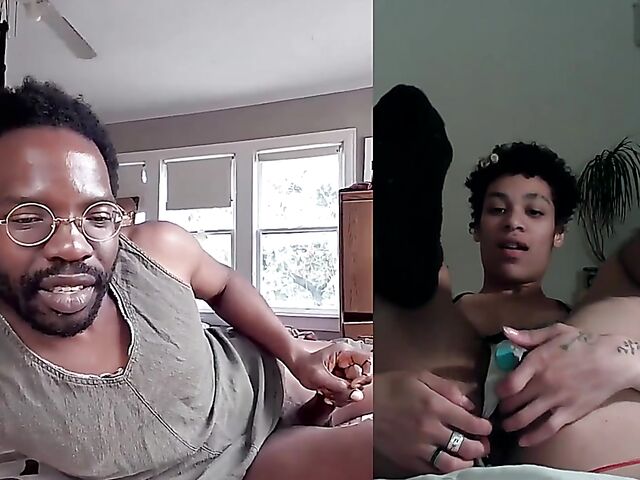 Black on black masturbation together via video chat with Puck and Gila