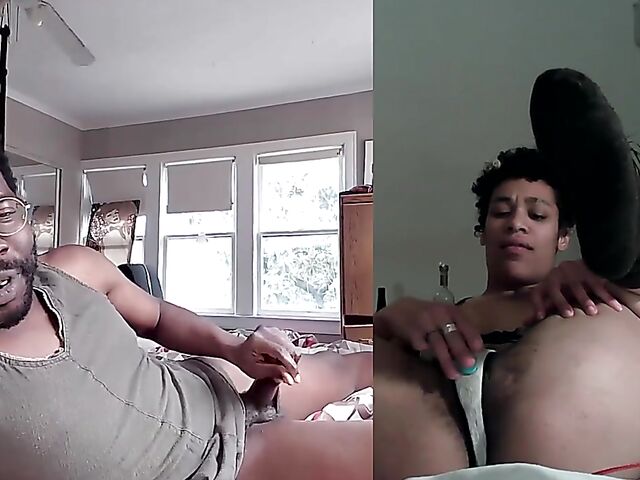 Black on black masturbation together via video chat with Puck and Gila