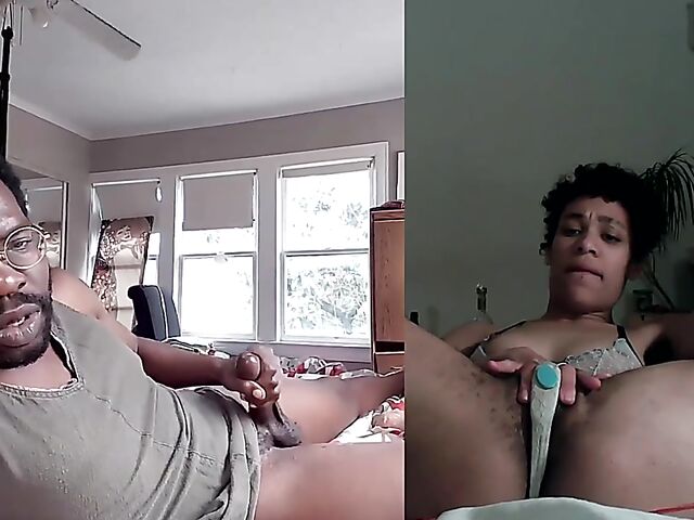 Black on black masturbation together via video chat with Puck and Gila