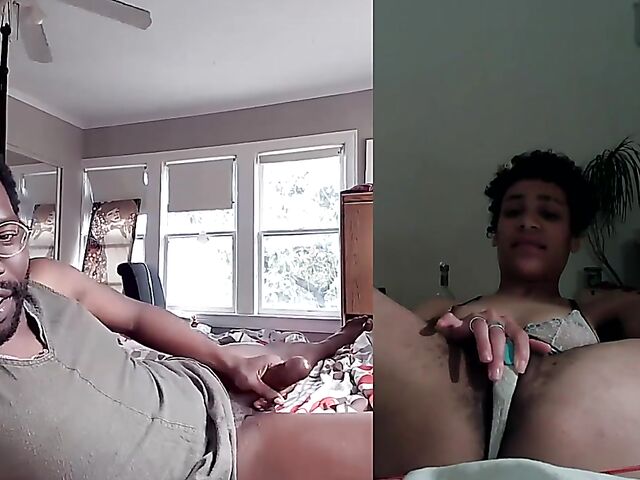 Black on black masturbation together via video chat with Puck and Gila