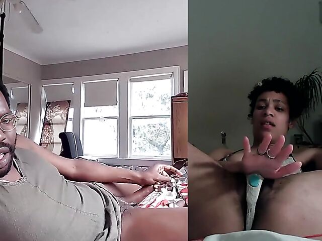 Black on black masturbation together via video chat with Puck and Gila